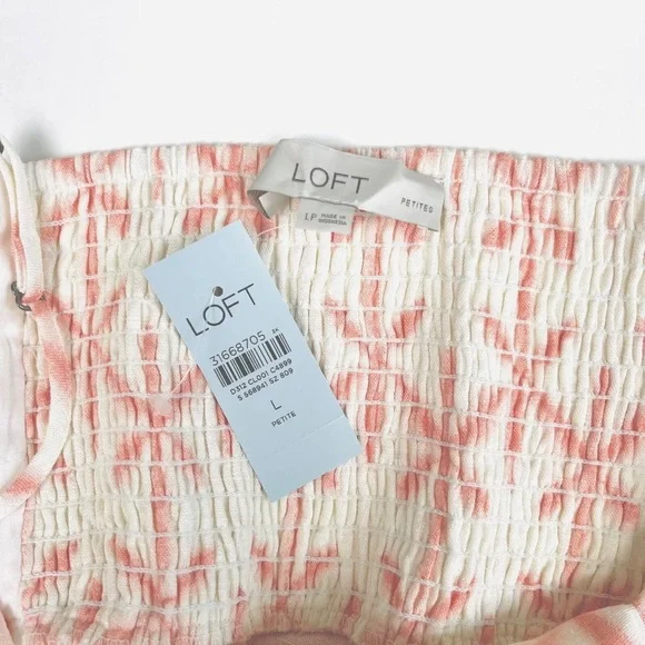 Loft Cami Tank Top Large Petite Linen Blend Cream Pink Stars Boho Baby Doll NWT - Picture 4 of 10